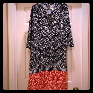 White, navy blue, and orange dress.